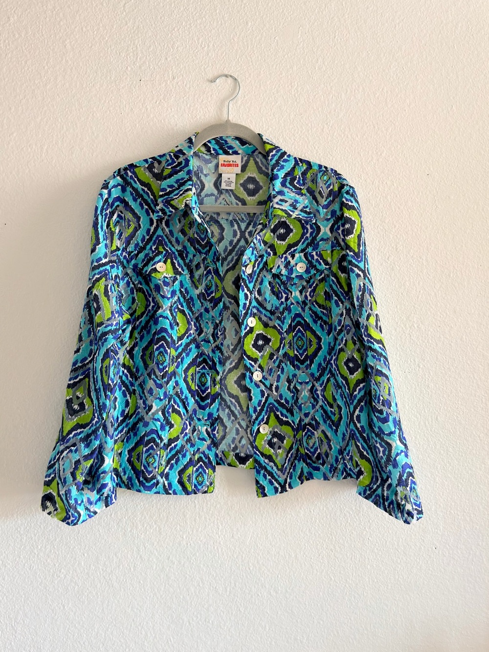 Chico's Blue & Green Geometric Button-Front Jacket